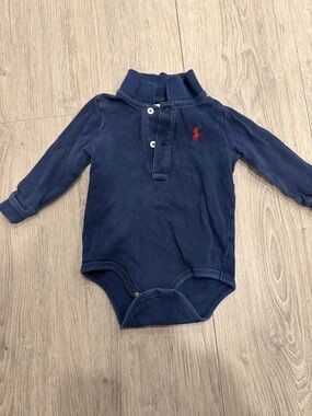 Ralph Lauren Navy Long-Sleeve Polo Bodysuit with Red Pony